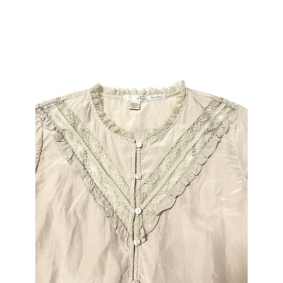 Vtg Old Navy Peasant Top Women L Beige Lace Boho Ruffle Cottagecore Silk Blend - Picture 2 of 10
